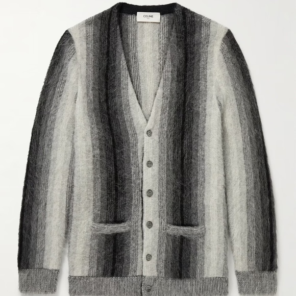 CELINE HOMME Striped Alpaca and Wool-Blend Cardigan